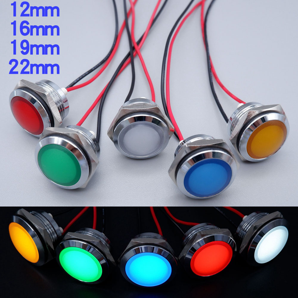 Signal Panel Orange - 防水球状ラウンドシグナルランプ,金属LEDインジケーター,赤,青,緑,オレンジ,白,パネルマウント,12v,12mm, 16mm, 19mm, 22mm