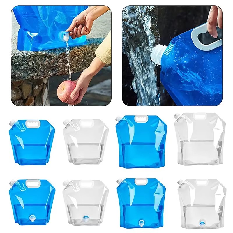 Water Bag Collapsible - 1/3/5 個 10L キャンプウォーターバッグポータブル折りたたみ水バケツ大型水容器屋外旅行折りたたみポーチ缶