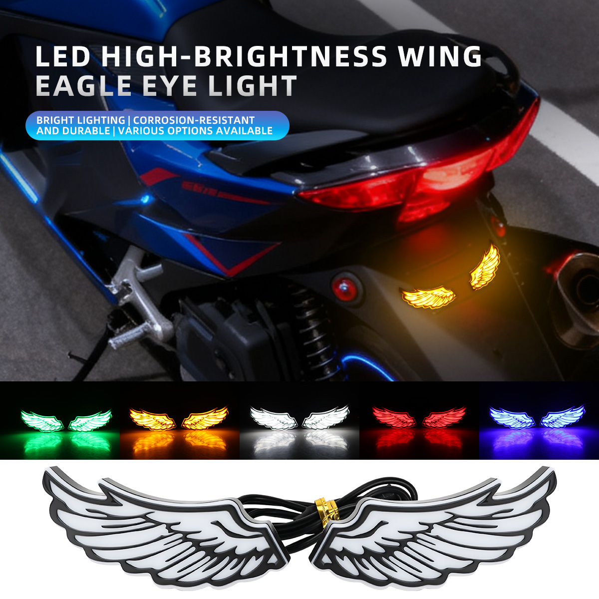 Sos Light Strobe - 1ペア オートバイ エンジェルウィングス LEDリアテールランプ 装飾ランプ 高輝度