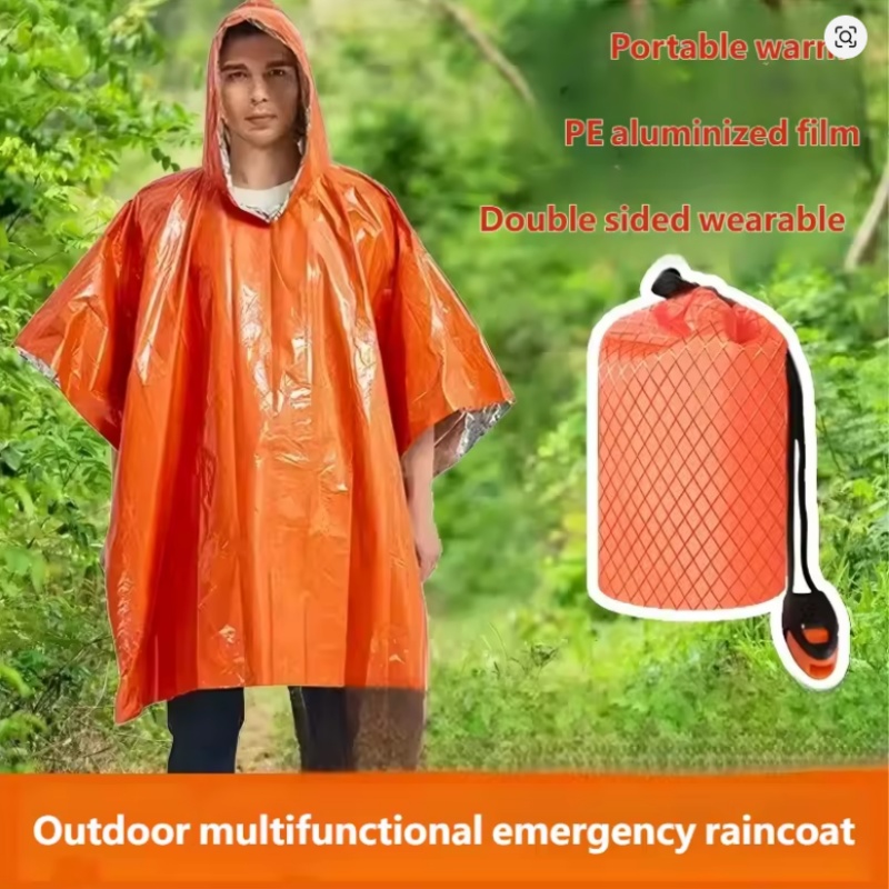 Survival Blanket Reflective - 緊急用ポンチョ4枚組、フィルム製保温レインコートブランケット、断熱、反射材付きで視認性向上、アウトドア/車中泊キャンプ用サバイバルギア